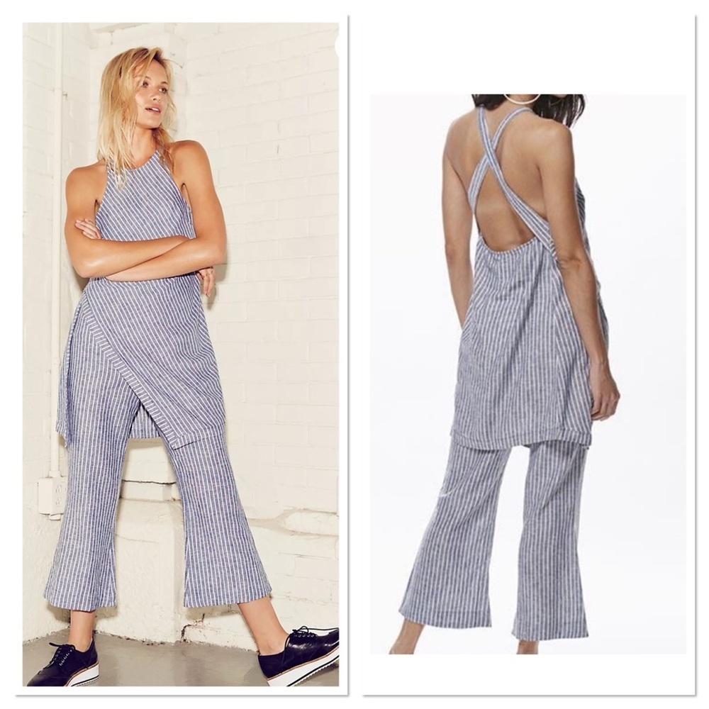 Free People Navy Striped Sleeveless Pantsuit - Picture 2 of 15